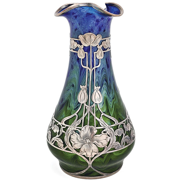 Loetz Titania silver overlay vase
