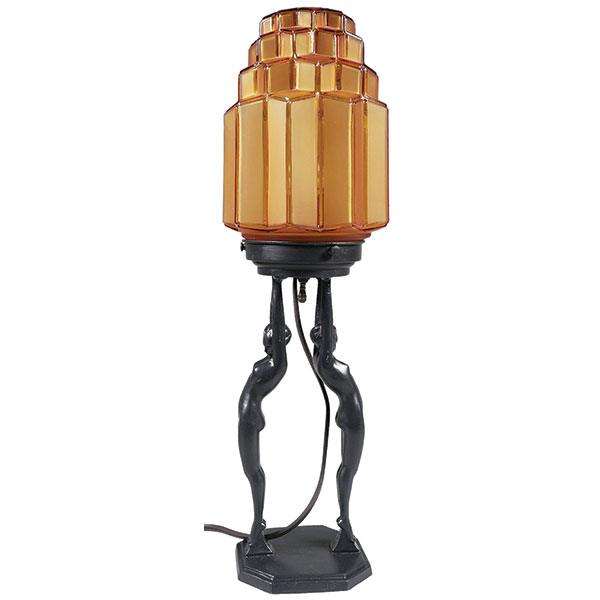 Frank dam カフェ　アート 474mm × 459mm Frankart, Lamp, 2 Nude Women, Amber, Skyscraper Glass Shade