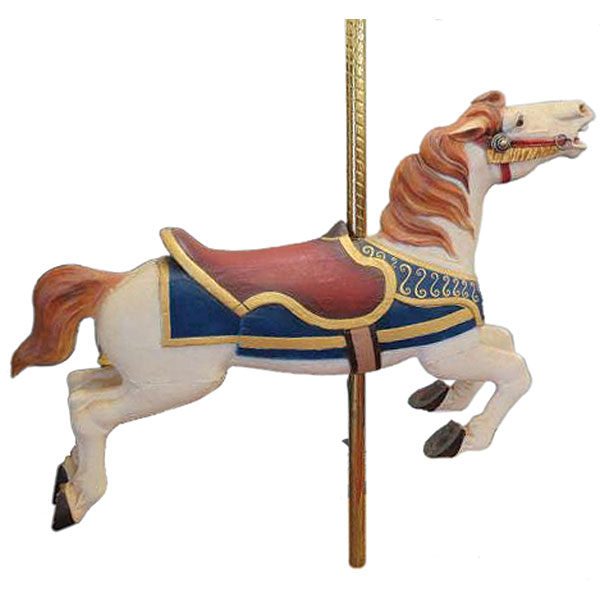 Carousel, Horse, Jumper, Fiberglass, Multicolor, Brass Pole, Wood Stand, 58 In.