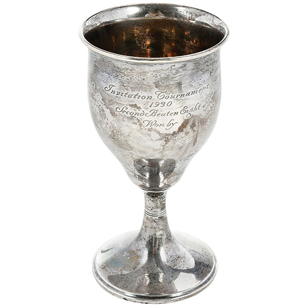 Tiffany Silver, Goblet, Rowing Trophy, Bell Shape Bowl, Circular Base, Monogram, 1930, 6 In.