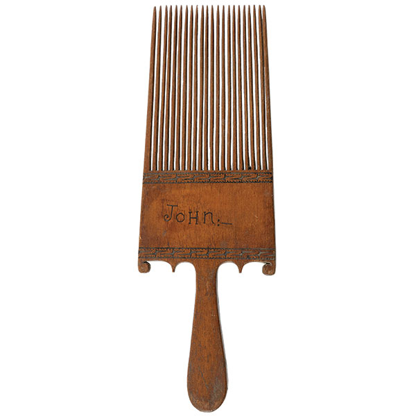 Tools, Comb, Weaving, Cherry, Relief, Carved, Geometric Design, Hand Loom, 1800s, 12 In.