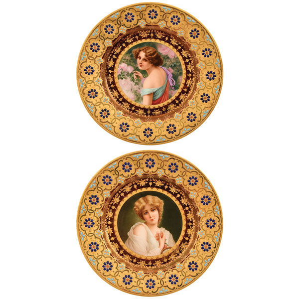 KPM, Plate, Portrait, Woman, Scepter & Beehive Marks, 1900s, 10 1/4 In., 4 Piece