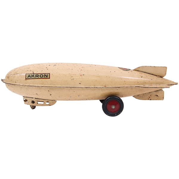 Toy, Zeppelin, Pressed Steel, Akron On Side, Steelcraft, Pull Toy, 1920, 7 x 25 x 6 In.