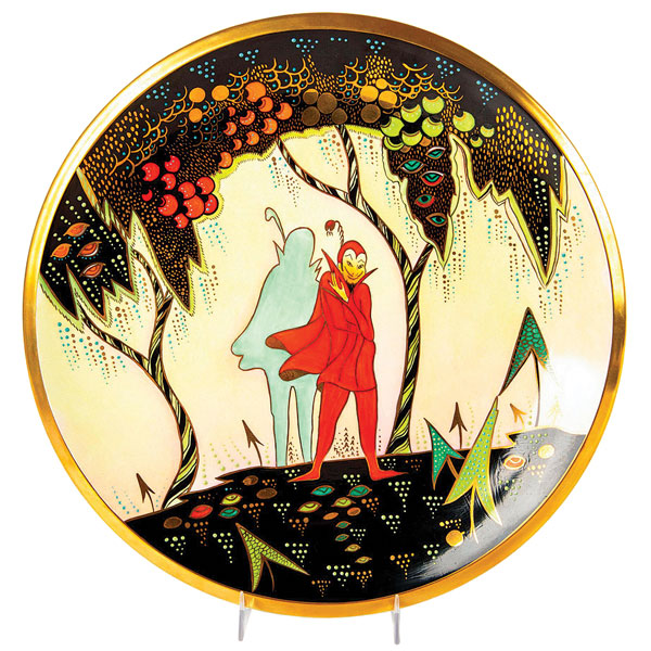 Carlton Ware, Plate, Mephistopheles, Red Devil Pattern, Freehand Painted, Marie Graves, 1900s, 12 1/2 In.