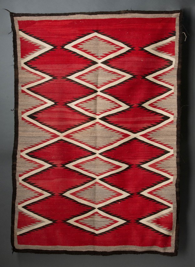 Indian, Textile, Navajo, serrated diamond columns, red, c.1930, 72 x 48 ...