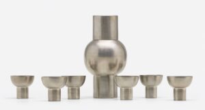Pewter cocktail set by Russel Wright in Streamline Moderne style with round shapes