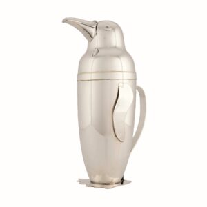 Silver cocktail shaker shaped like a penguin by Emil A. Schuelke