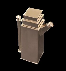 Square shaped Skyscraper cocktail shaker with spout by Louis W. Rice