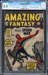 Amazing Fantasy no. 15 comic introducing Spider-Man, sealed, graded 3.5